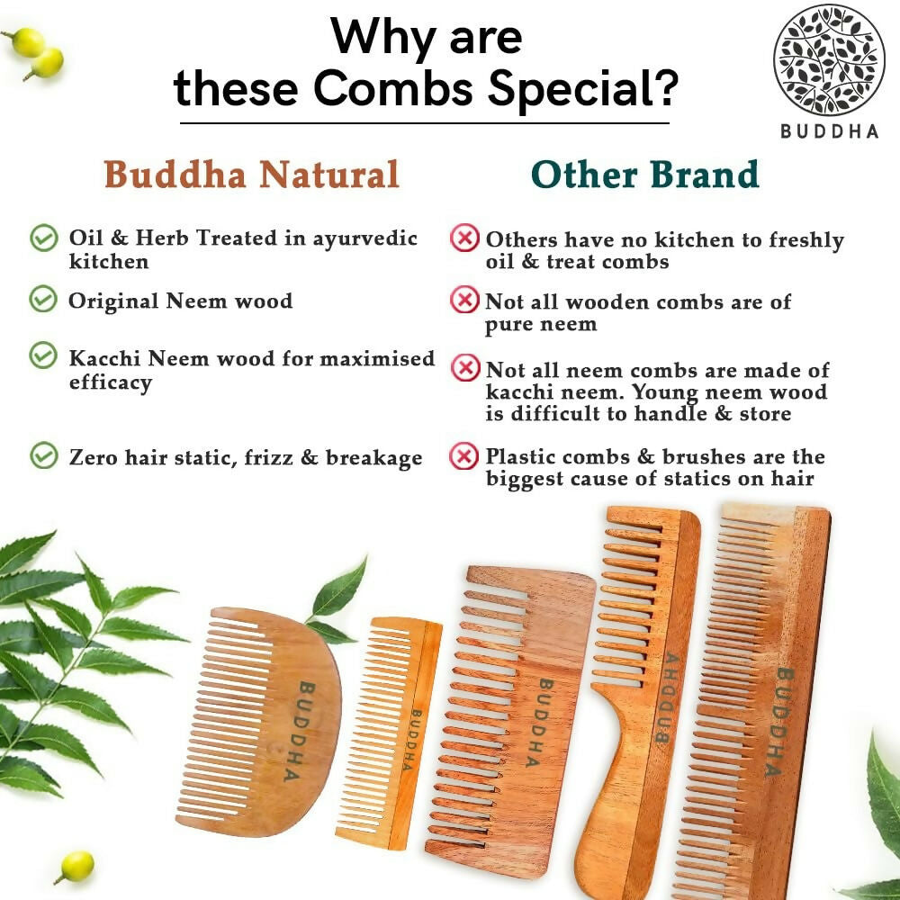 Buddha Natural Baby Comb with Handle - Kacchi Neem Wood | Grocsy
