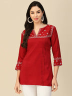 Red Chinon Floral Embroidered Top - Zeny | Grocsy