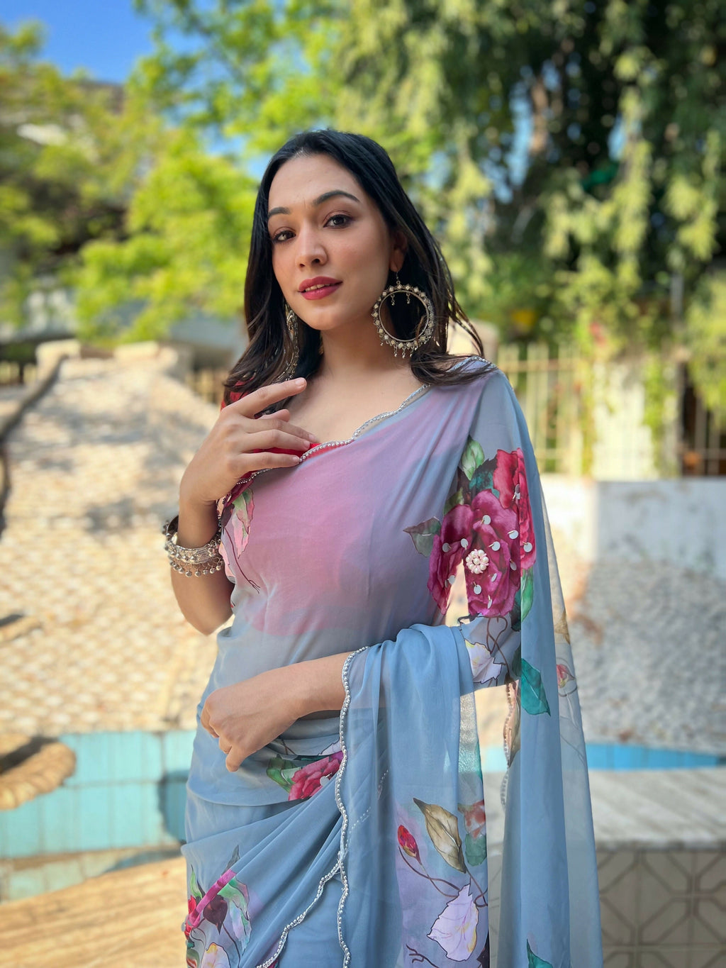 Vamsee Sneh-Khatali Grey Georgette Saree | Grocsy