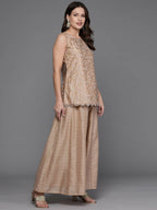 Ahalyaa Women Floral Printed Top with Palazzos - Tan Color | Grocsy