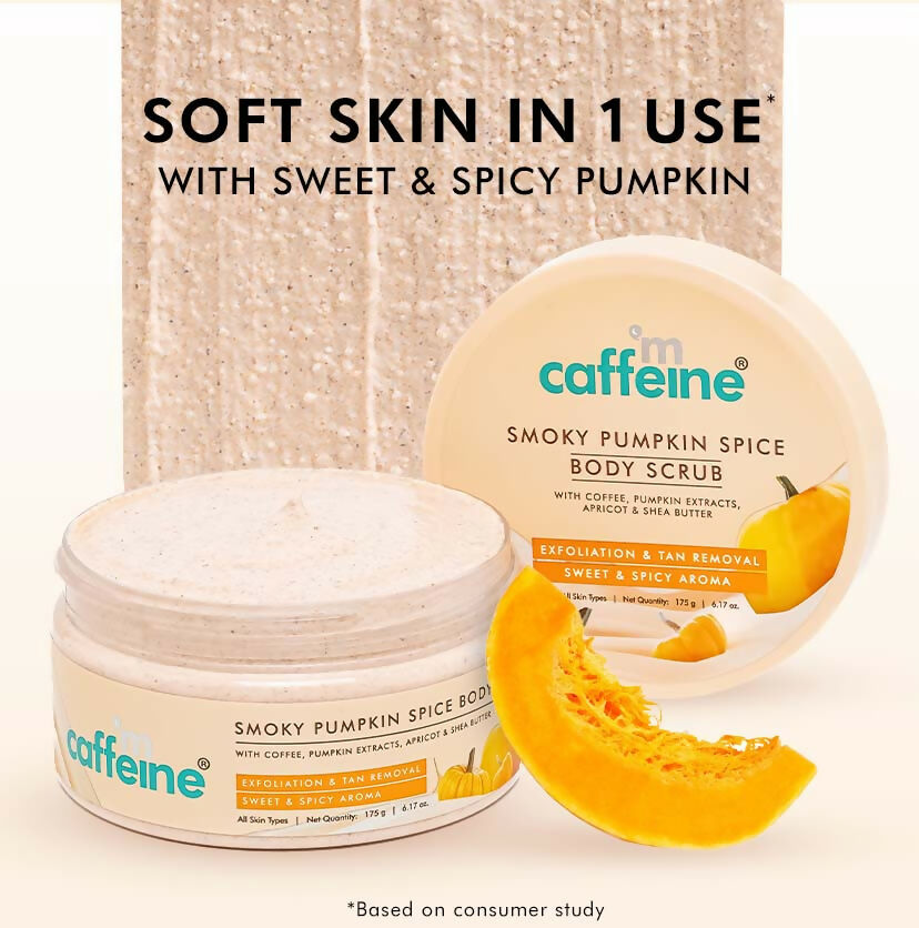 mCaffeine Smoky Pumpkin Spice Body Scrub, Exfoliates, Removes Tan, Sweet & Spicy Aroma | Grocsy