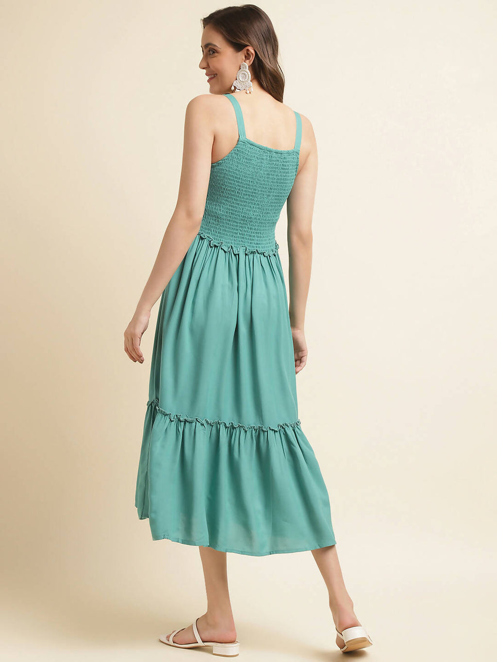 Light Blue Cotton Solid Flared Dress with Printed Shrug - Yukti | Grocsy