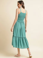 Light Blue Cotton Solid Flared Dress with Printed Shrug - Yukti | Grocsy