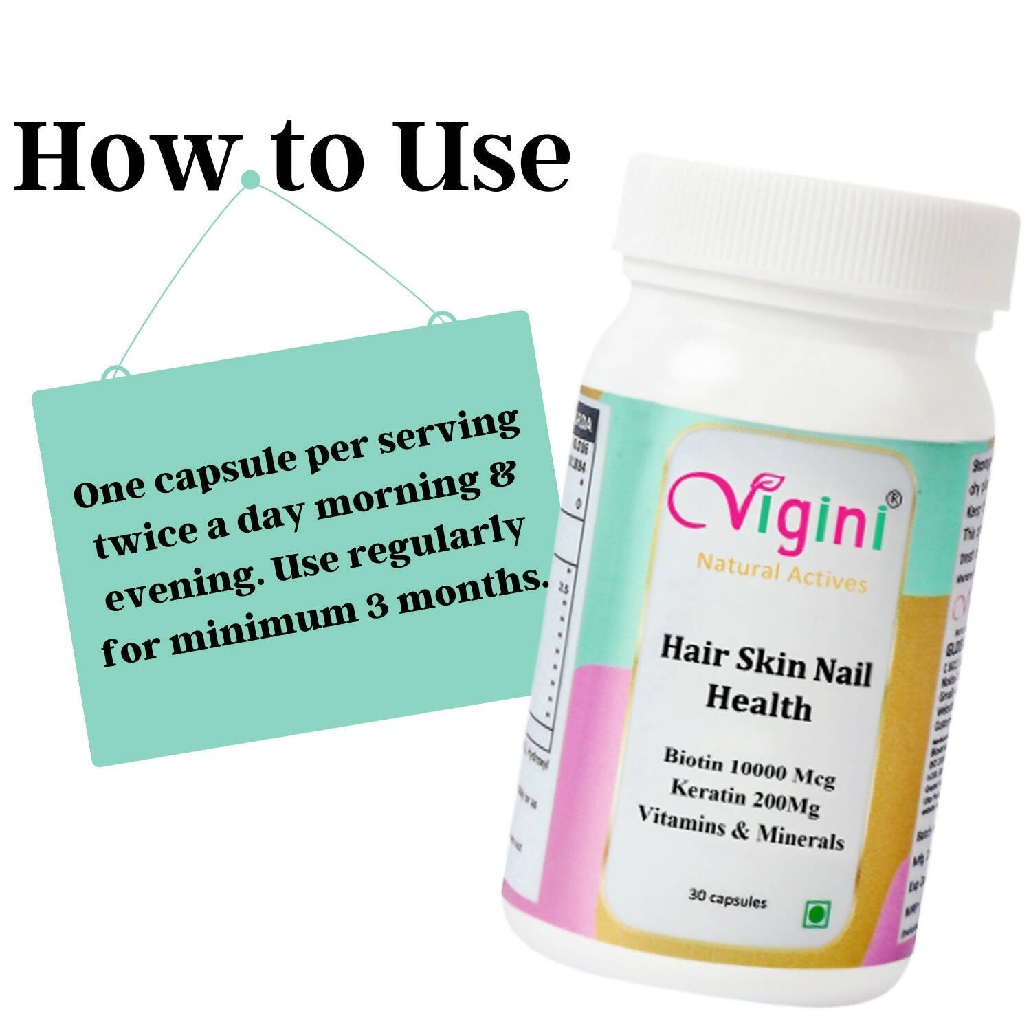 Vigini Natural Active Hair Skin Nail Health Capsules for Men Women | Grocsy