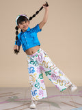 Snakes and Ladders Girls Blue Shirt and Multi Color Snake Print Pant Set from Siblings Collection | Grocsy