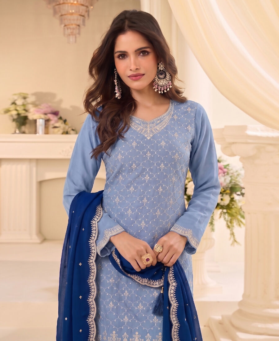 KC Designer Baby Blue 3 Piece Salwar Suit For Women Indian Wear | Grocsy