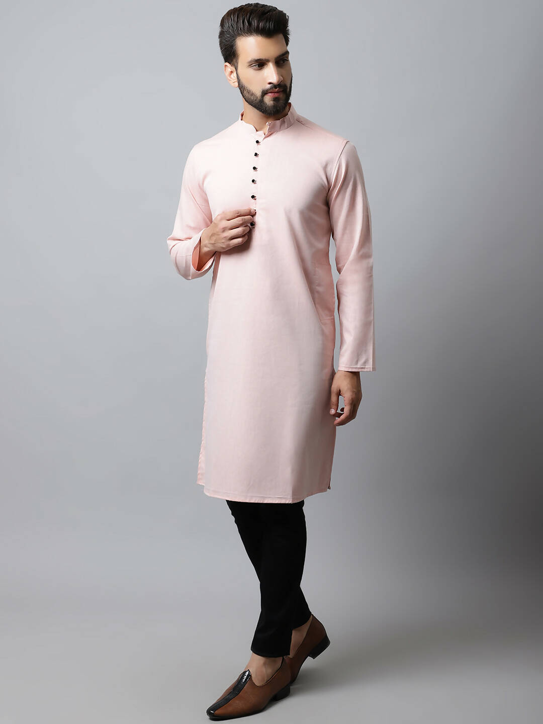 Even Apparels Pink Color Linen Pure Cotton Men's Kurta With Side Placket (SLD070) | Grocsy