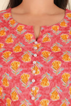 Aramya Peach Soft Cotton Floral Print A-line Kurta Set for Women | Grocsy
