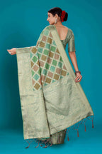 Sea Green Soft Organza Woven Design Saree with Unstitched Blouse Piece - Zaara | Grocsy