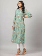 Juniper Women's Green Printed A-Line Kurta | Grocsy