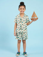 Breathables Woven Cotton Half Sleeves Beach Inspired Shirt & Shorts White | Grocsy