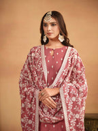 Anaita Brown Embroidered Faux Georgette Salwar Suit | Grocsy