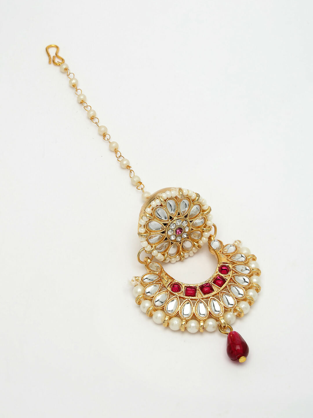 NVR Women's Gold-Polished CZ Stone-Studded Maang Tikka | Grocsy