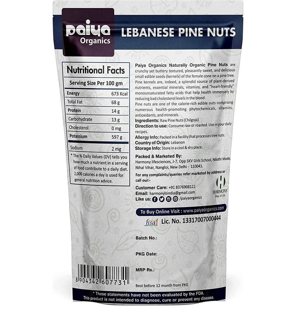 Paiya Organics Lebanese Pine Nuts | Grocsy
