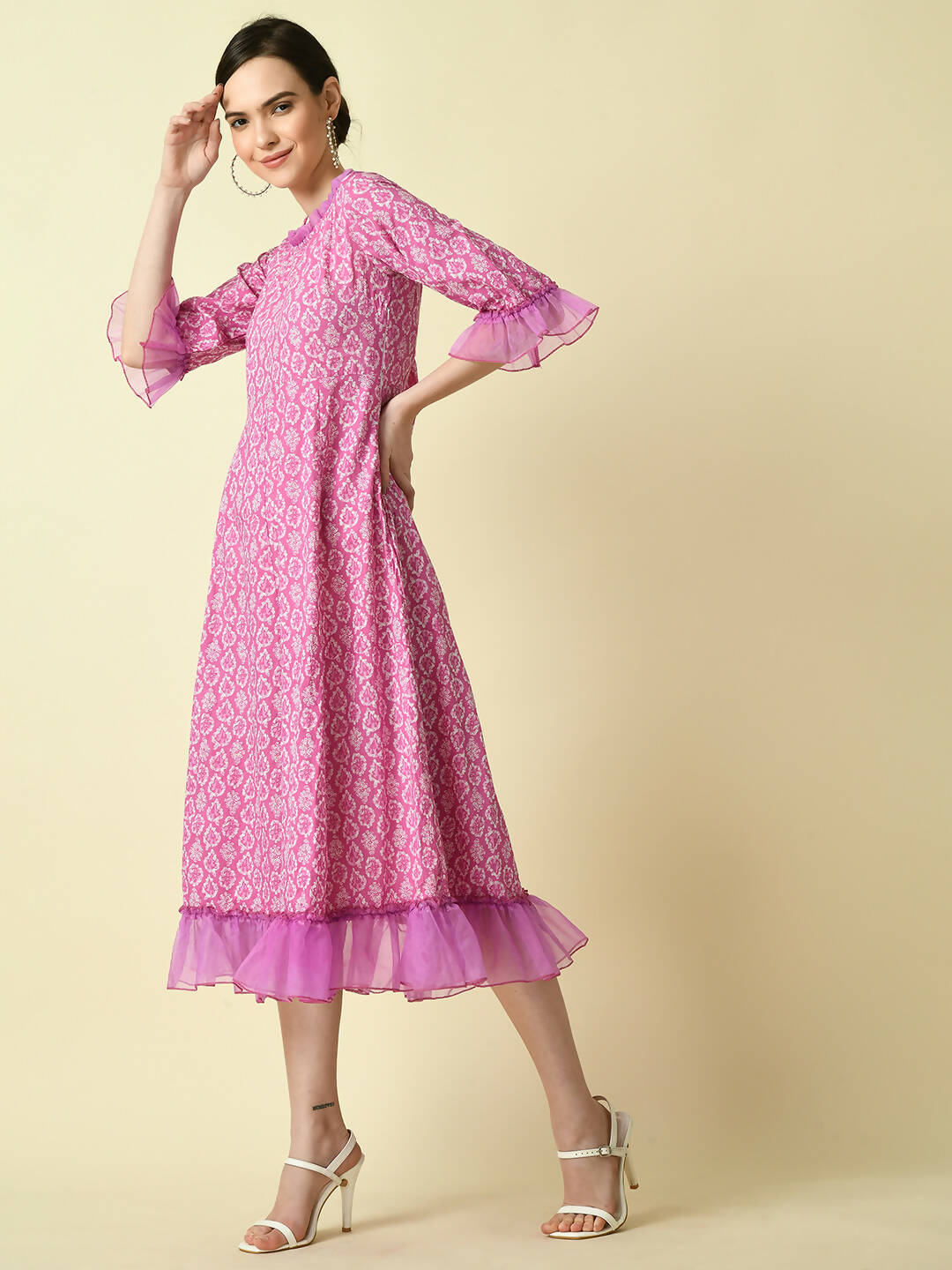 Myshka Women's Pink Empire Printed Dress | Grocsy