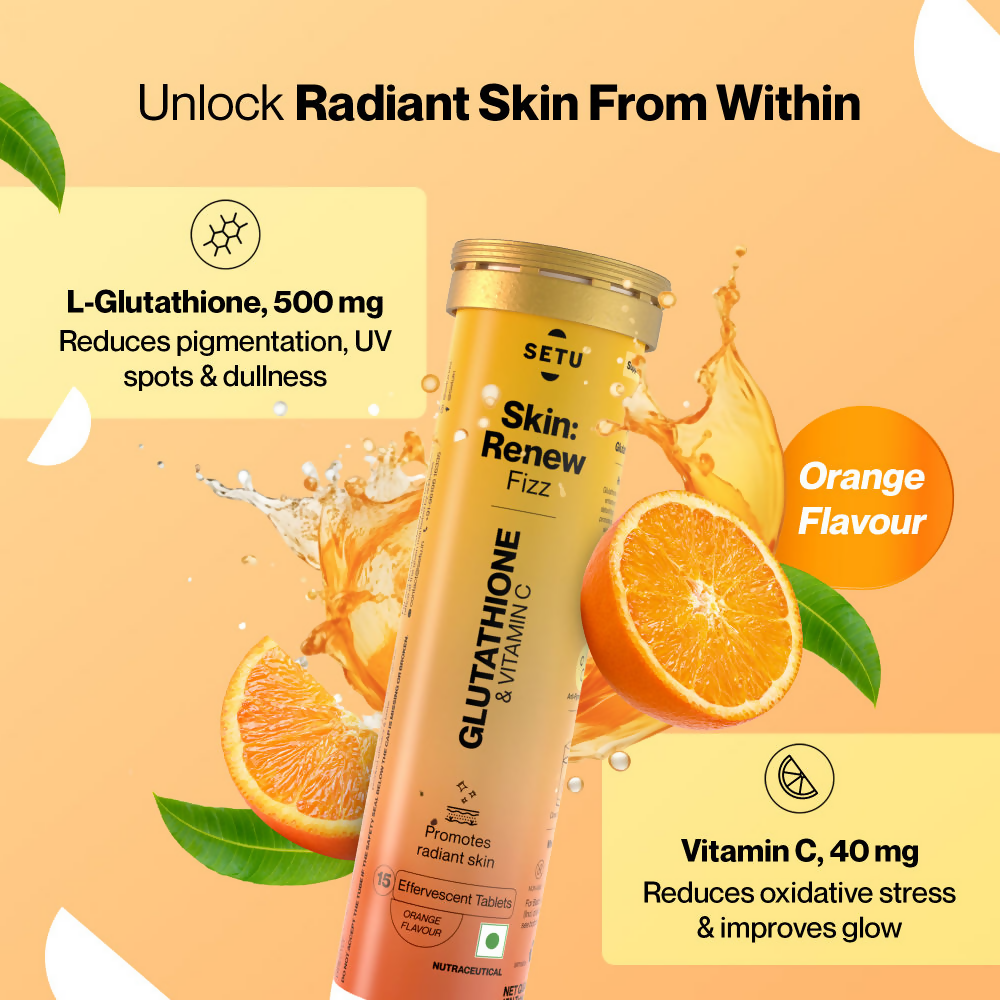 Setu Skin Renew Glutathione With Vitamin C Effervescent Tablets - Orange Flavor | Grocsy