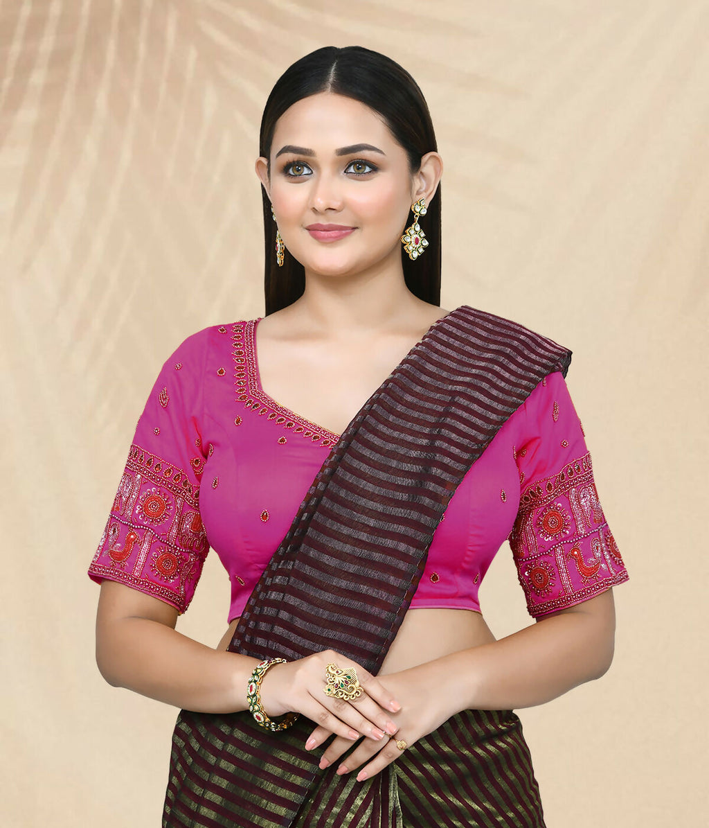 Joban Fashion Women's Pink Embroidered Stitched Blouse | Grocsy