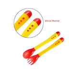 Safe-O-Kid Heat Sensitive 4 Spoons 4 Forks Set, Bpa Free, Silicone Tip, Red And Yellow | Grocsy