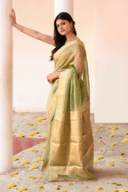 Joban Fashion Green Pure Banarasi Tissue Saree | Grocsy