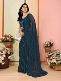 Aafreen Partywear Designer Bottle Green Georgette Fancy Saree | Grocsy