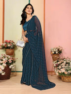 Aafreen Partywear Designer Bottle Green Georgette Fancy Saree | Grocsy