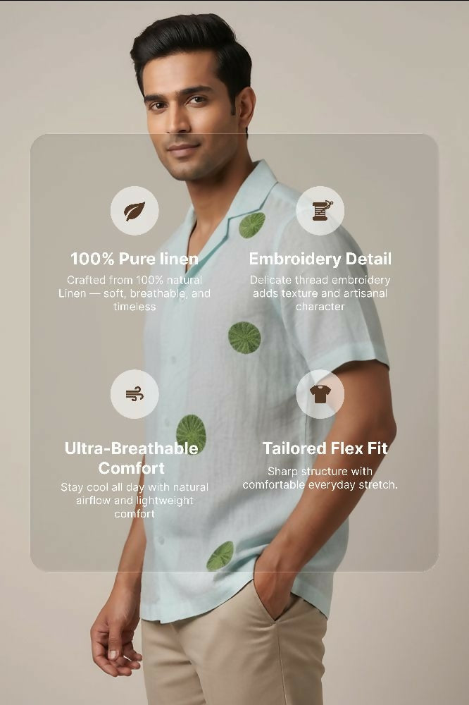 Celeste — Blue Embroidered Linen Shirt by Hilo Design | Grocsy