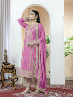 Teeya Creation Baby Pink Color Chinnon Silk Embroidery Work Fully Stitched Salwar Suit | Grocsy
