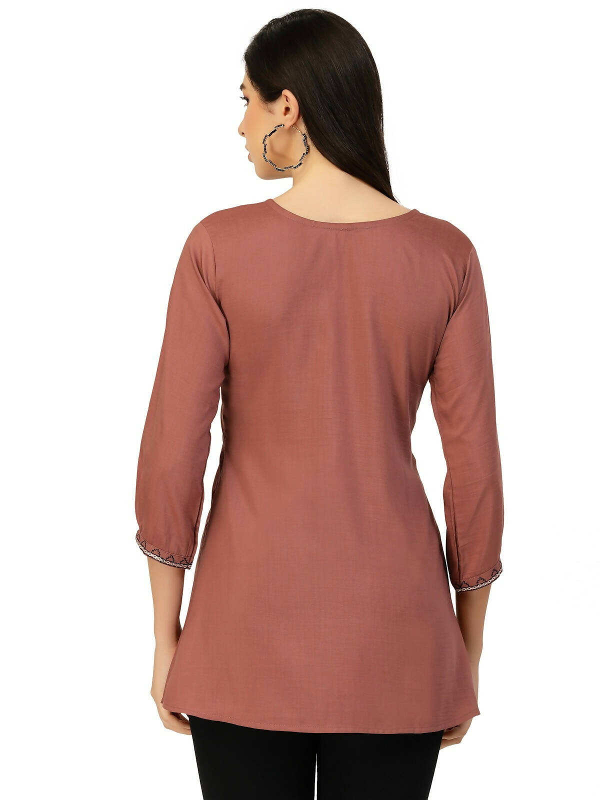 Brown Chinon Floral Embroidered Top - Zeny | Grocsy