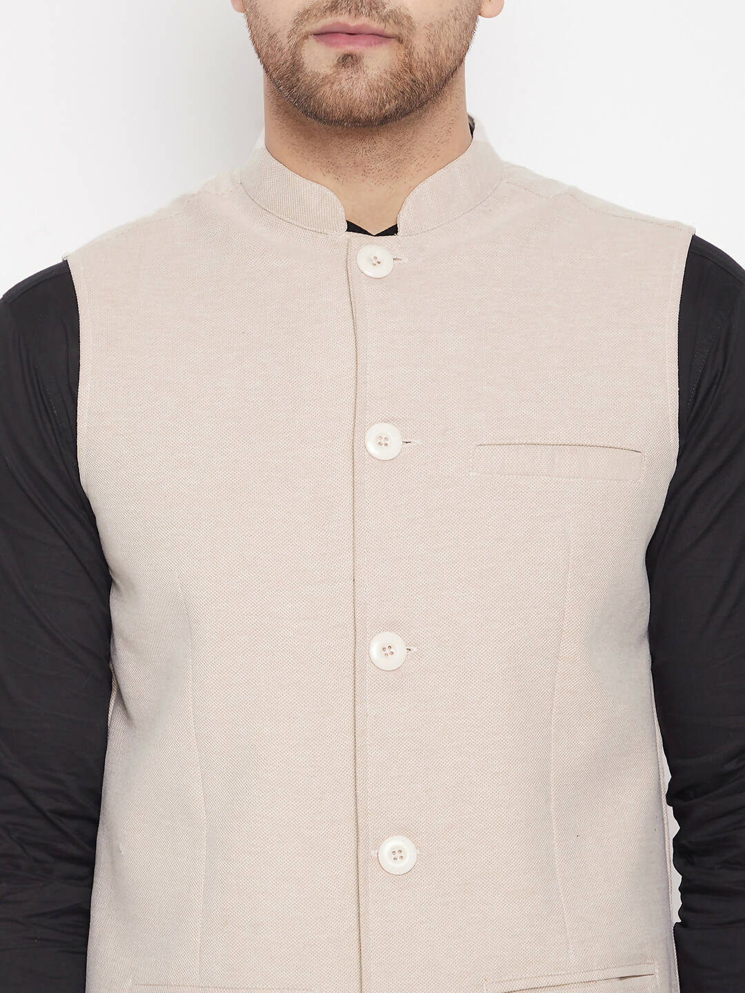 Even Apparels Cream Merino Men Woven Nehru Jacket | Grocsy