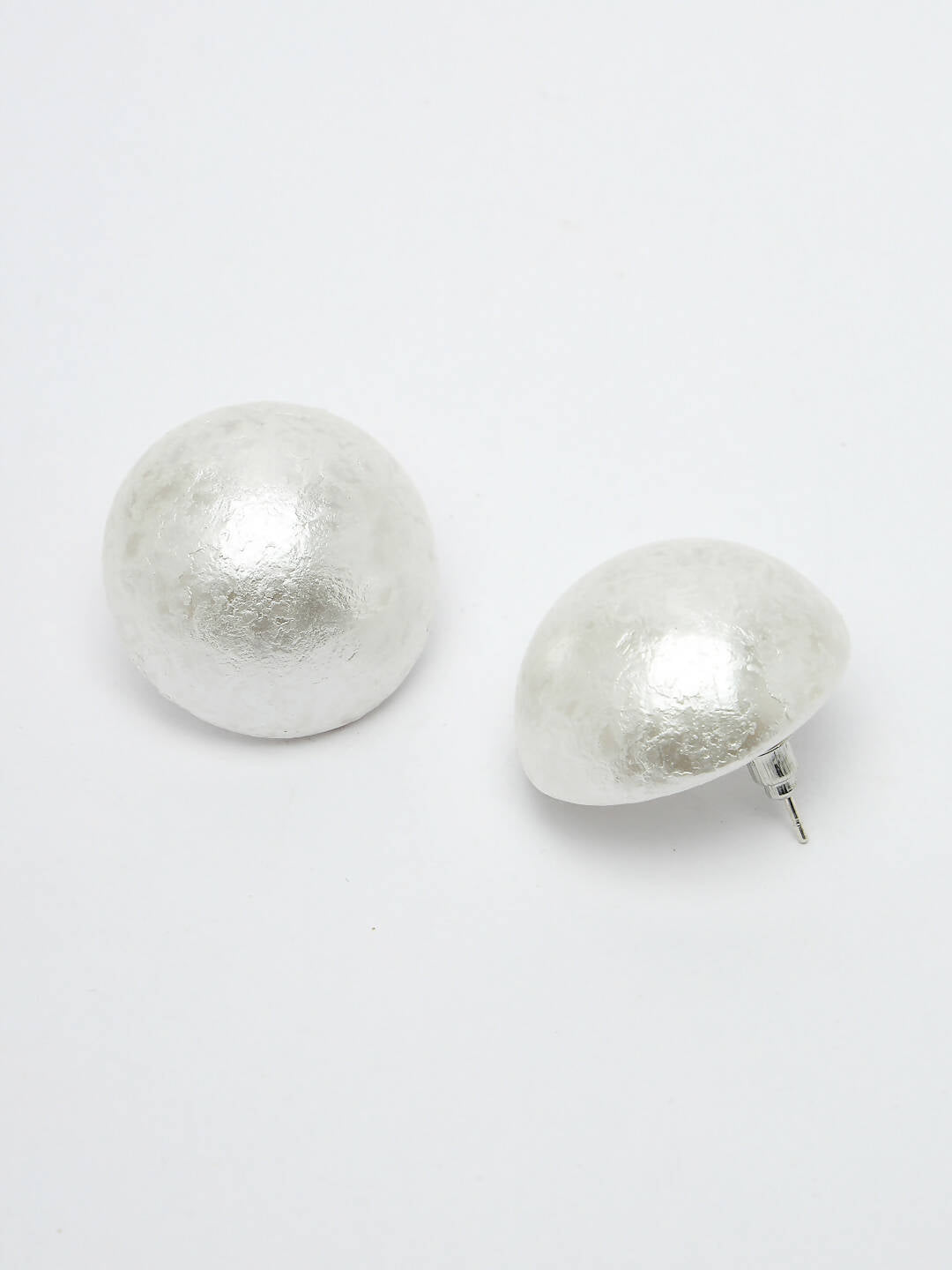 NVR Women's White Color Circular Moon Stud Earrings | Grocsy