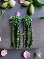 Inhanns Handmade Crystal Waterfall Earrings - Long - Dark Green Big | Grocsy