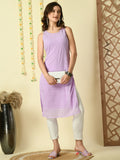 Myshka Women's Lavender Georgette Sleeveless Straight Party Kurta | Grocsy