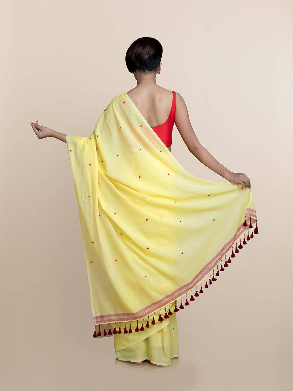 Suta Yellow Maroon Pure Cotton Saree | Grocsy