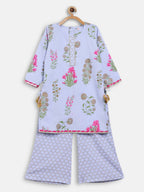 Ahalyaa Blue Crepe Printed Kids Kurta Palazzo Set For Girls | Grocsy