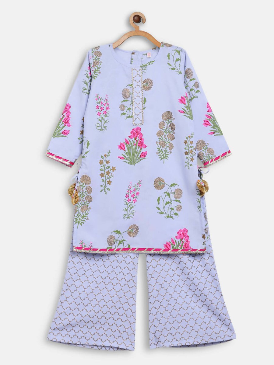 Ahalyaa Blue Crepe Printed Kids Kurta Palazzo Set For Girls | Grocsy