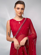 Red Moss Swarovski Designer Saree - Shezlin | Grocsy