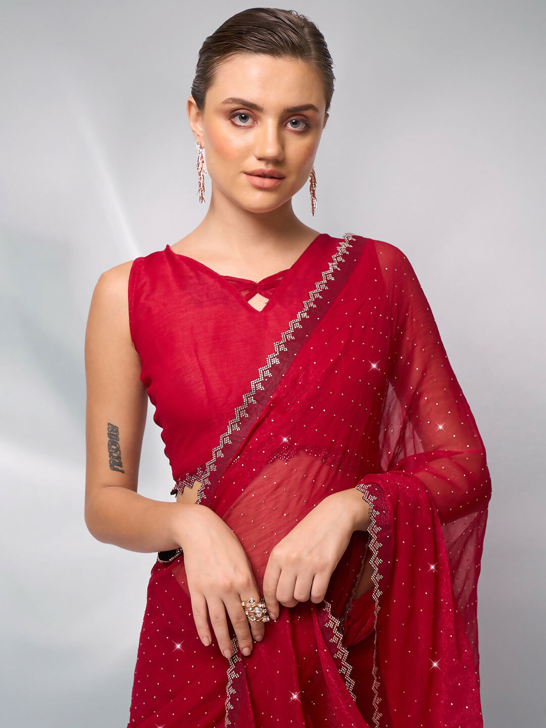 Red Moss Swarovski Designer Saree - Shezlin | Grocsy