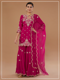 Anaita Magenta Vichitra Stitched Suit with Embroidered viscose Thread Jari & Sequence work | Grocsy