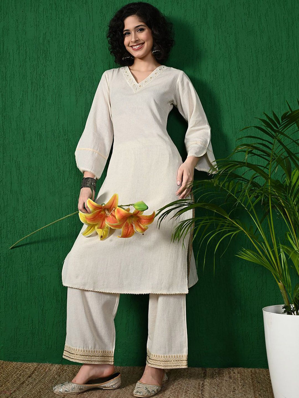 Sangria Embroidered Pure Cotton A-Line Kurta | Grocsy