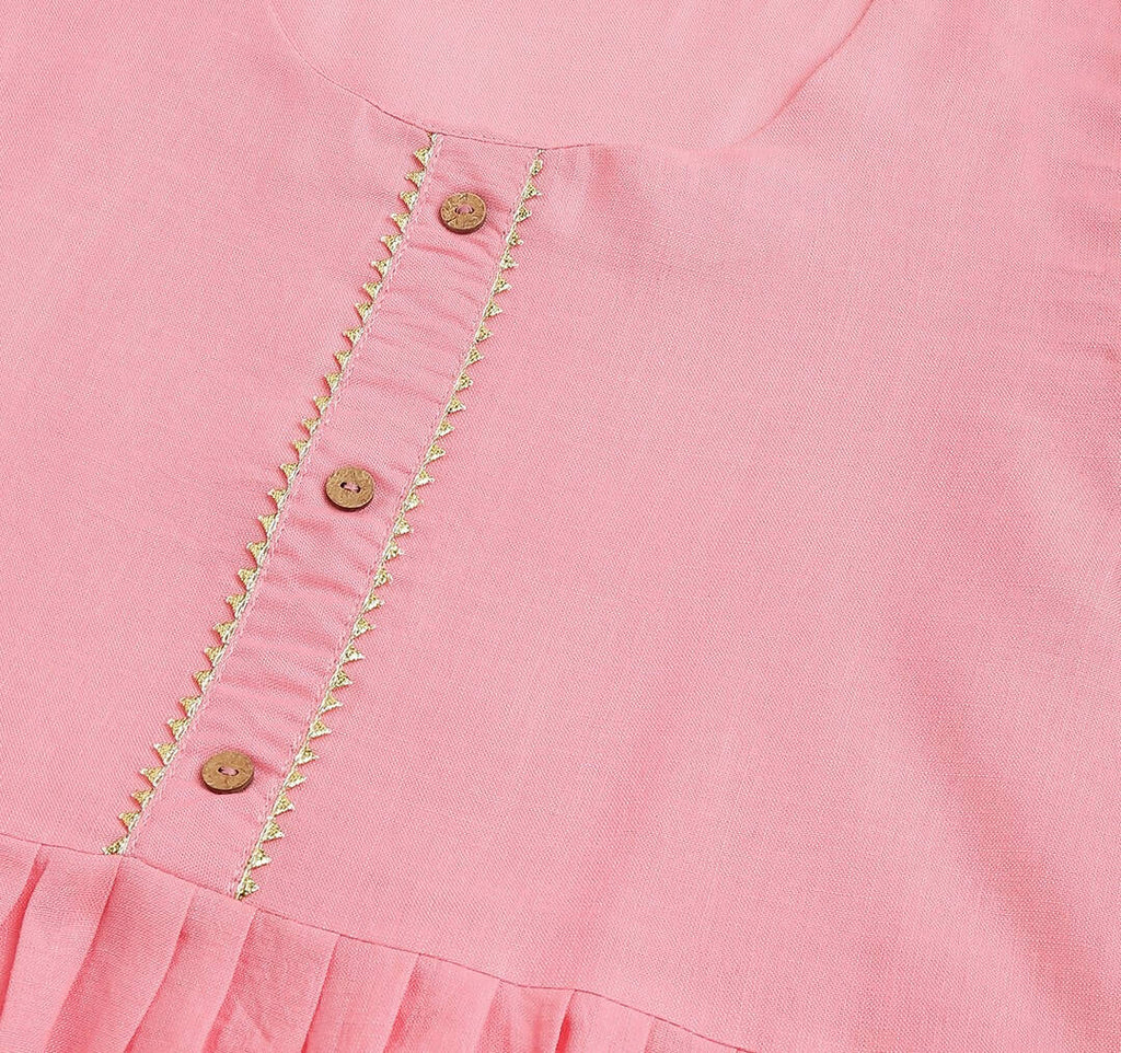 Pink Poly Cotton Solid Nayra Cut Kurta - Tirtha | Grocsy