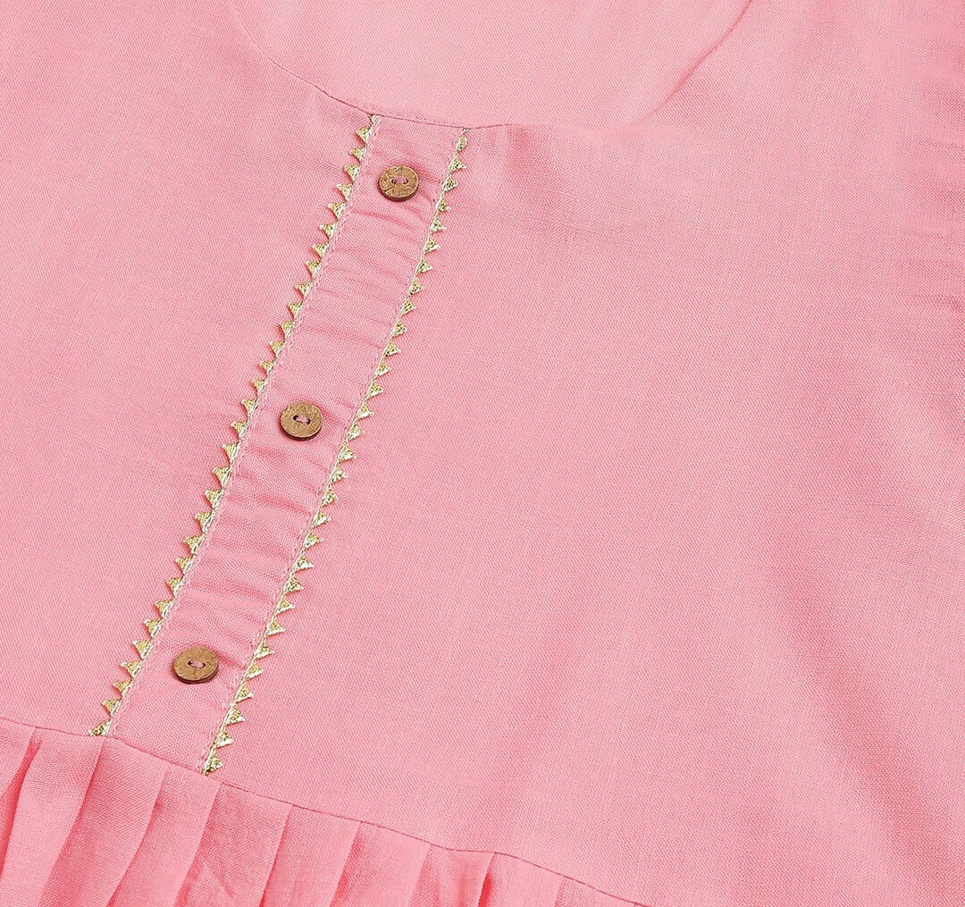 Pink Poly Cotton Solid Nayra Cut Kurta - Tirtha | Grocsy