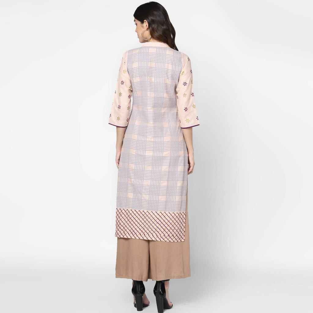 Cheera Hand Block Print Pale Pink Anarkali Kurta (MAAI-062K) | Grocsy