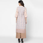 Cheera Hand Block Print Pale Pink Anarkali Kurta (MAAI-062K) | Grocsy