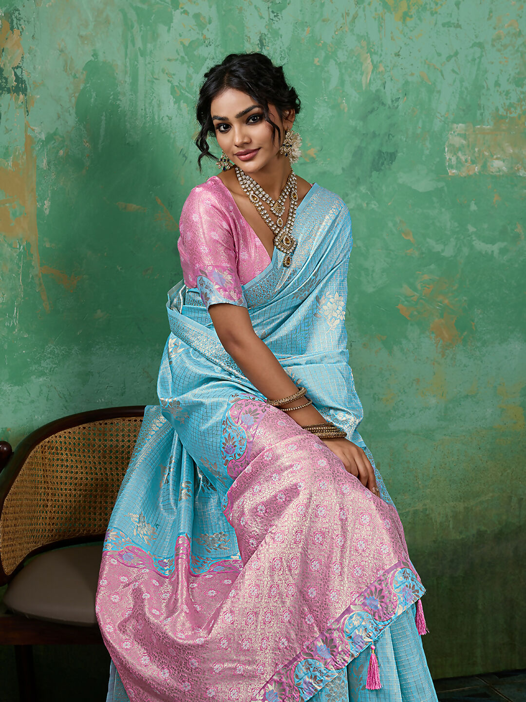 Shree Shyam Fashion Sky Blue Linen Cotton Saree | Grocsy