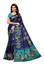 Vamika Navy Blue & Sky Blue Kalamkari With Jhalar Khadi Silk Saree | Grocsy