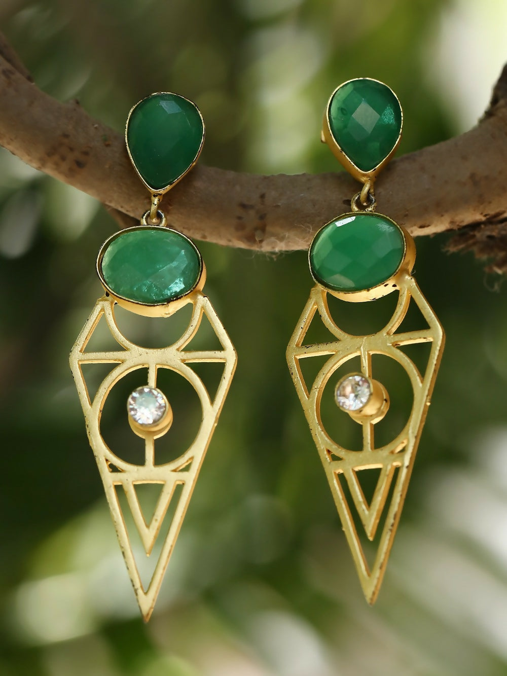 Joban Fashion Women Green Stone Matte Gold Earrings | Grocsy