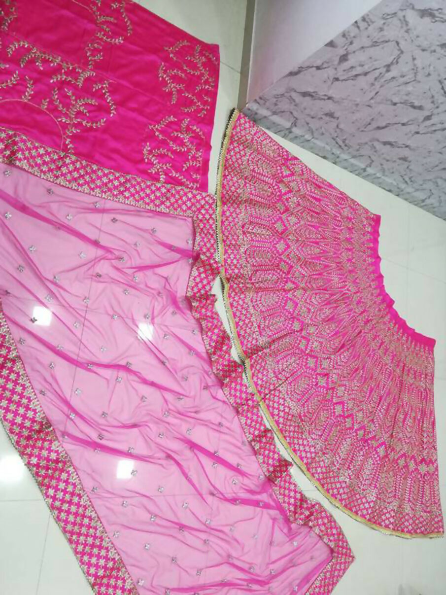 Jyoti Fashion Glamorous Rani Pink Chapat Zari and Dori Embroidered Malai Satin Silk Lehenga Choli with Dupatta | Grocsy