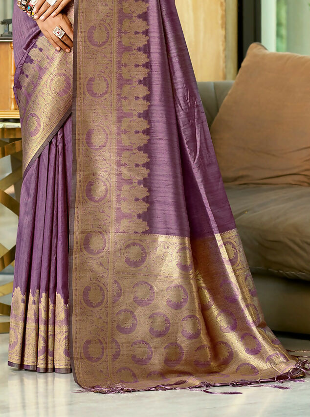Sangam Prints Purple Assam Silk Woven Work Traditional Saree | Grocsy