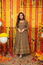 Jyoti Fashion Women's Brown Faux Georgette Zari Embroidery with Sequence Anarkali Dress with Dupatta | Grocsy