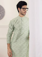 Green Viscose Woven Jacquard Work Men's Rajwadi Kurta Set - Mahotsav | Grocsy